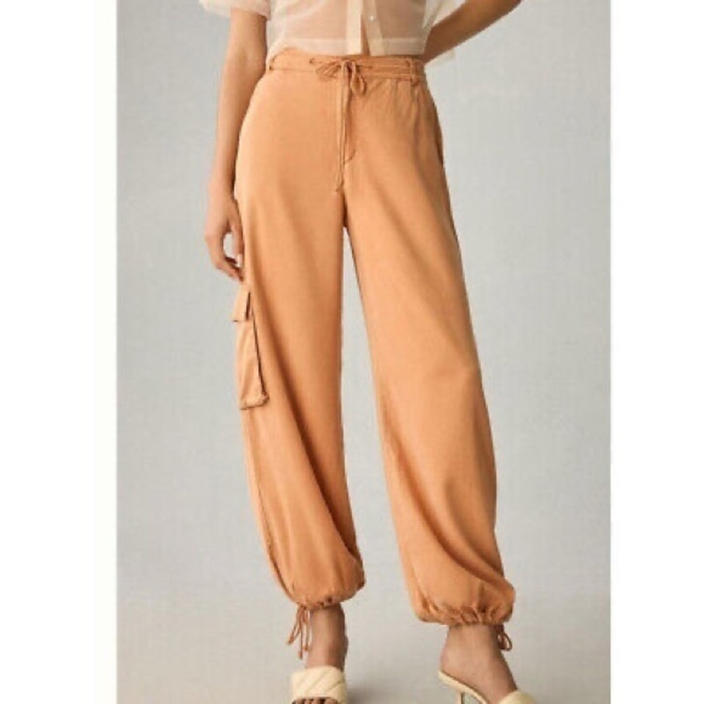 NWT Anthropologie On the Road Drawstring Ankle Cargo Pants Jogger Orange